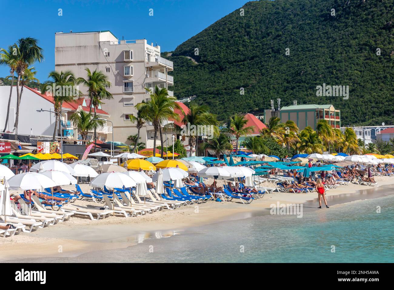 Beach view, Great Bay, Philipsburg, St Maarten, Saint Martin, Lesser Antilles, Caribbean Stock Photo