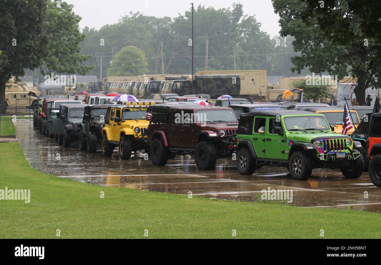 Hundreds of Jeeps line up on Camp Lincoln prior to the start of the Peacekeepers Ride. Despite
