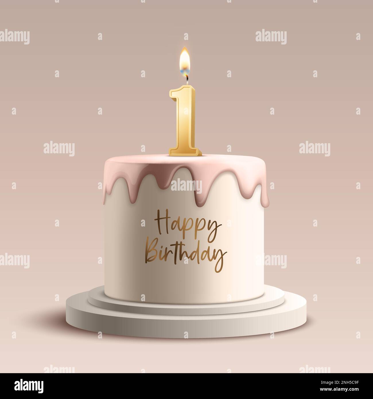One Year. Vector Birthday Anniversary Sweet Cake. Greeting Card, Banner  with 3d Realistic Burning Golden Birthday Party Candle, Number, Flame. Icon  Stock Vector Image \u0026 Art - Alamy, image size:1300x1390