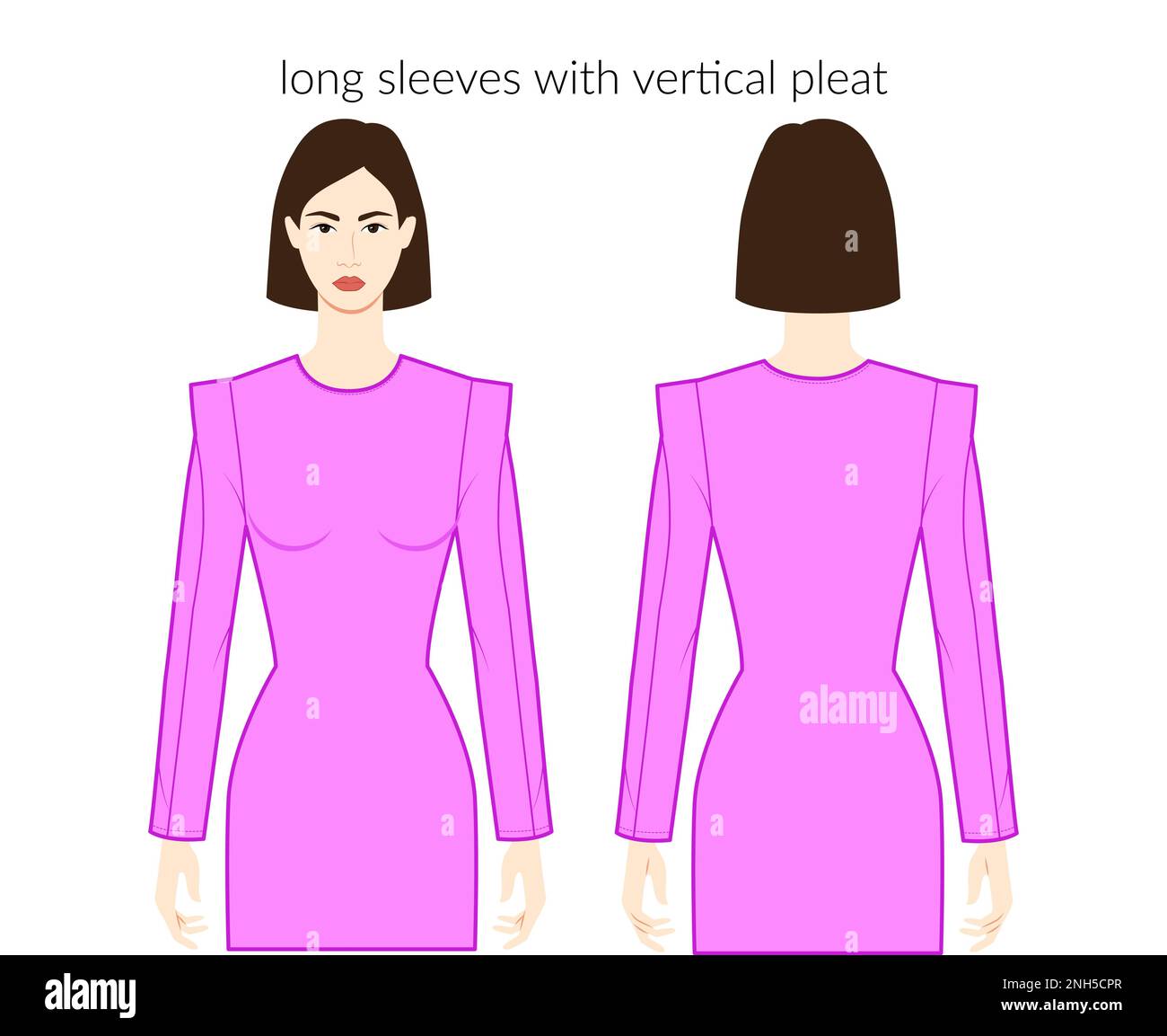 Vertical pleat sleeves long length clothes lady in magenta top, shirt ...