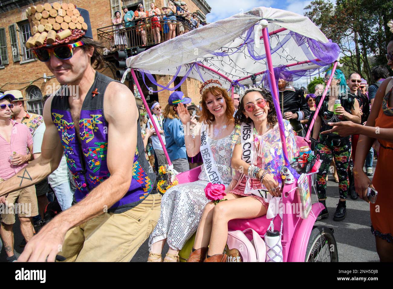 Parade goers attend the Krewe Of Red Beans parade on Monday, February