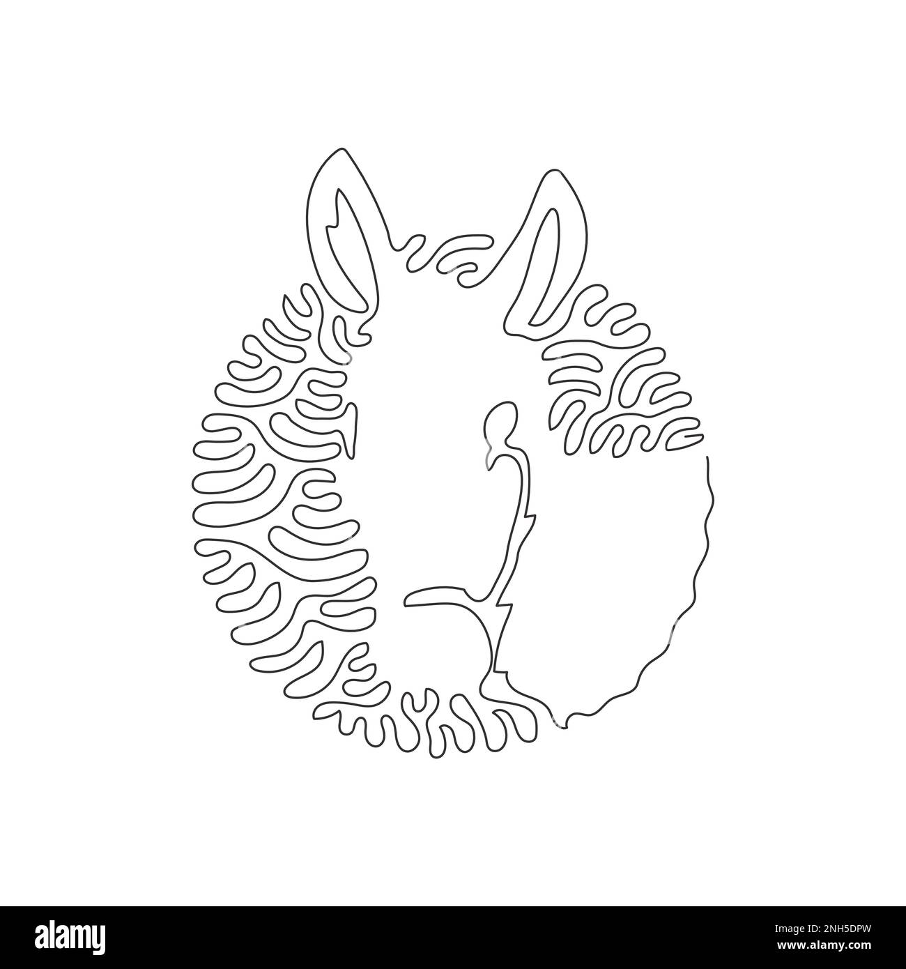 Continuous one line drawing of funny donkey abstract art in circle. Single line editable stroke vector illustration of a friendly domestic donkey Stock Vector
