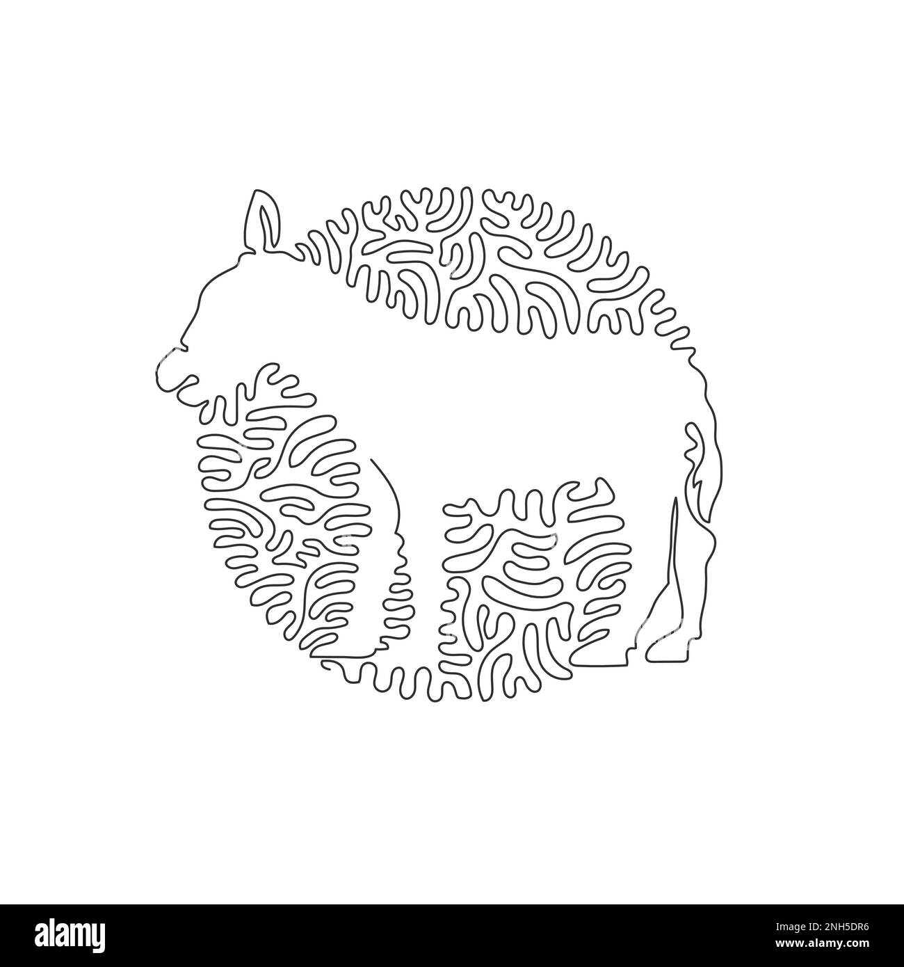 Continuous curve one line drawing of small donkeys abstract art in circle. Single line editable stroke vector illustration of domesticated donkey Stock Vector