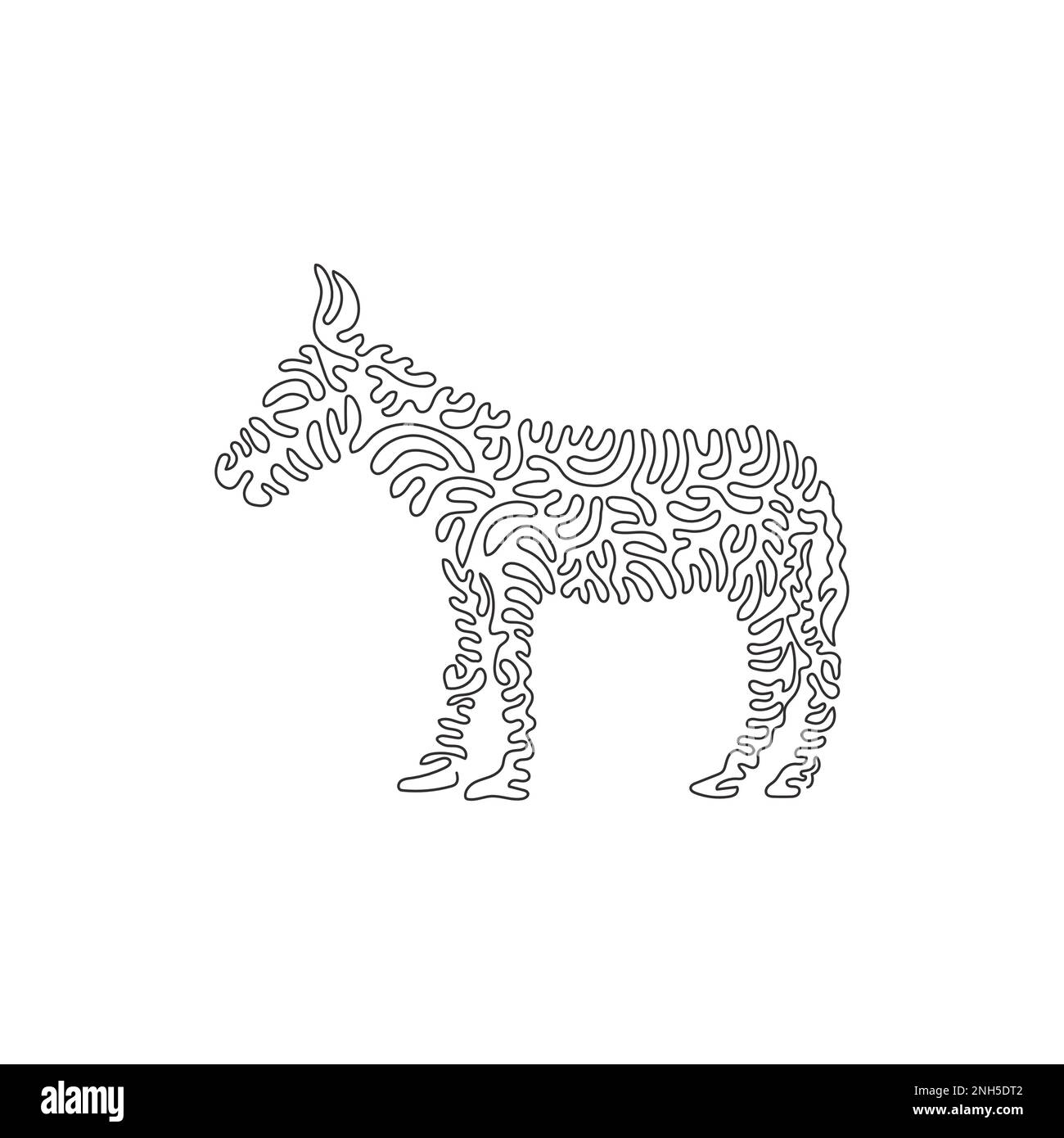Single one line drawing of a cute donkey standing. Continuous line drawing design vector illustration of friendly domesticated donkey Stock Vector