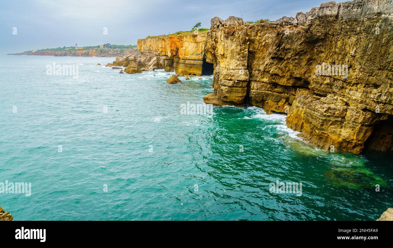 Atlantic coastline near Boca do Inferno - an open cavern near Cascais, Portugal Stock Photo