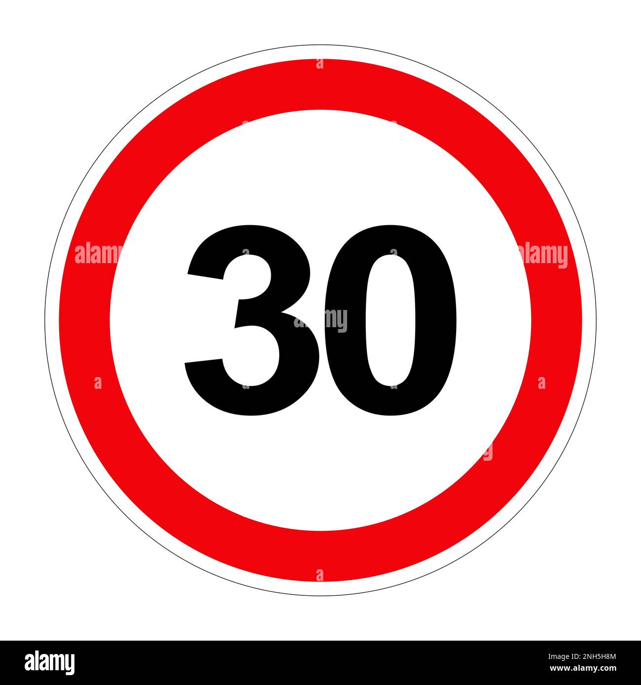 Road sign MAXIMUM SPEED 30 on white background, illustration Stock