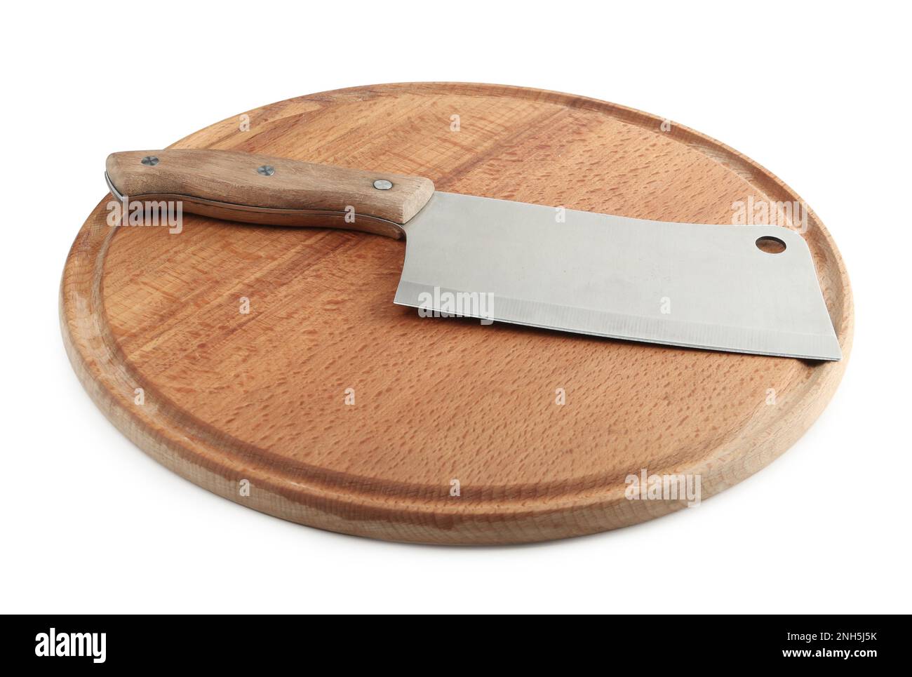 Large sharp cleaver knife with wooden board isolated on white Stock ...
