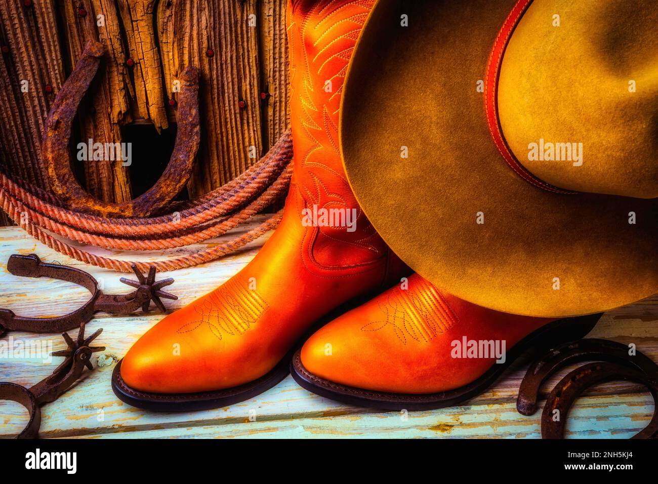 Cowboy Boots And Hat Stock Photo Alamy
