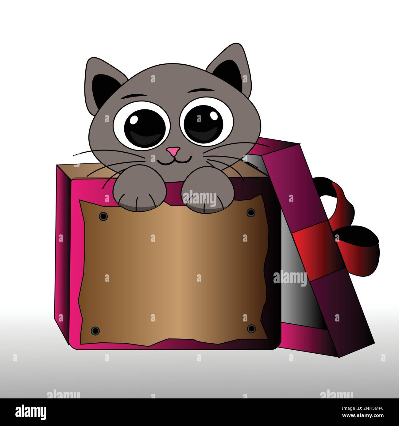 Cat in box, illustration, vector on white background. Stock Vector