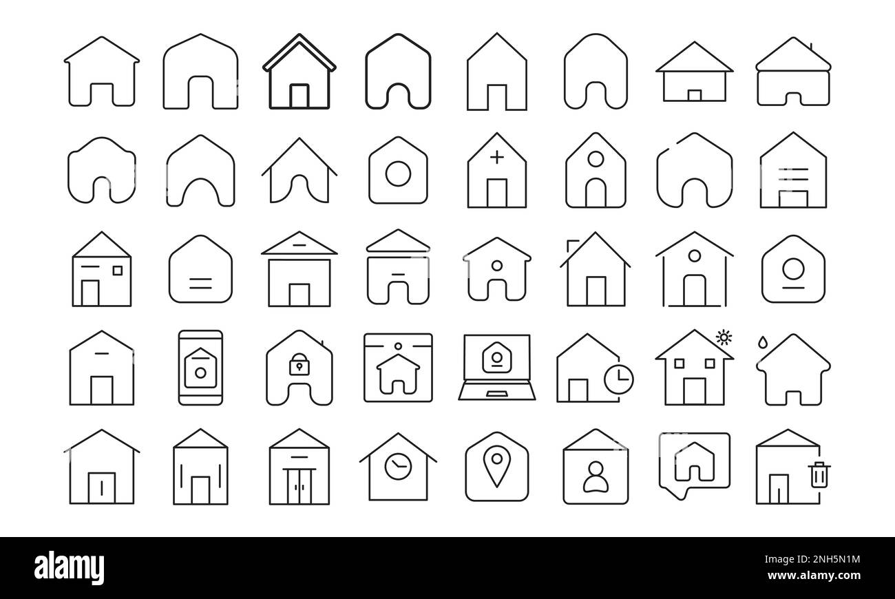 home button outline icon set black and white vector, house icon, real estate icon set, building icon set Stock Vector