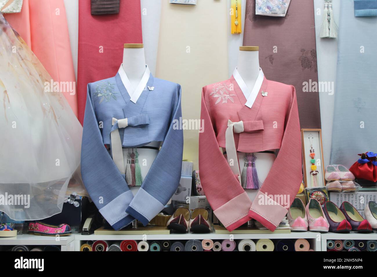 Korean hanbok dresses in tailor shop Stock Photo