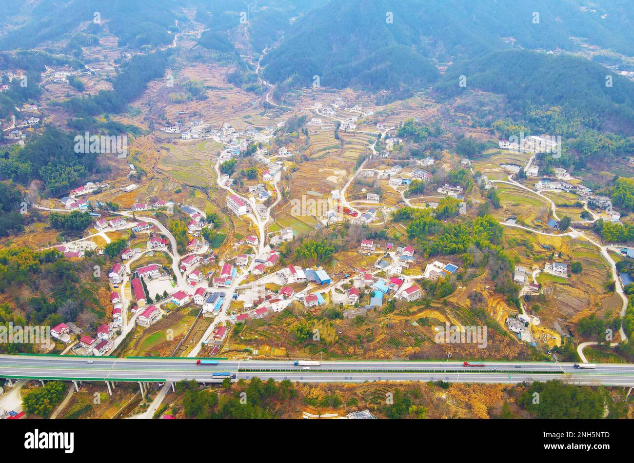 ANQING CHINA FEBRUARY 21 2023 A Highway Passes Through A Village 