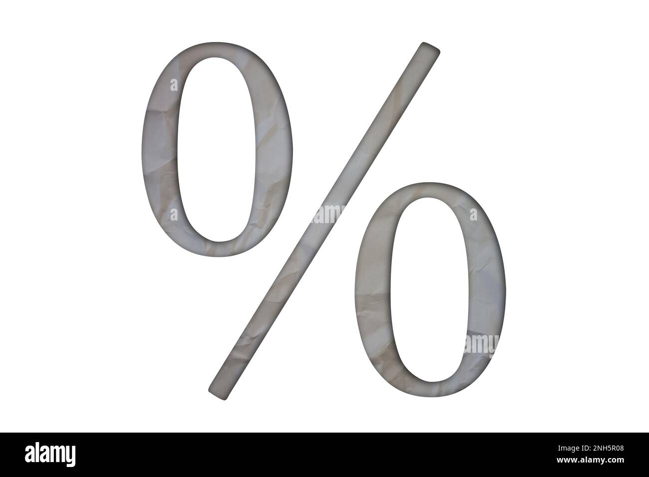 Percentage Sign with Torn, Crumpled White Paper on colored background. Stock Photo