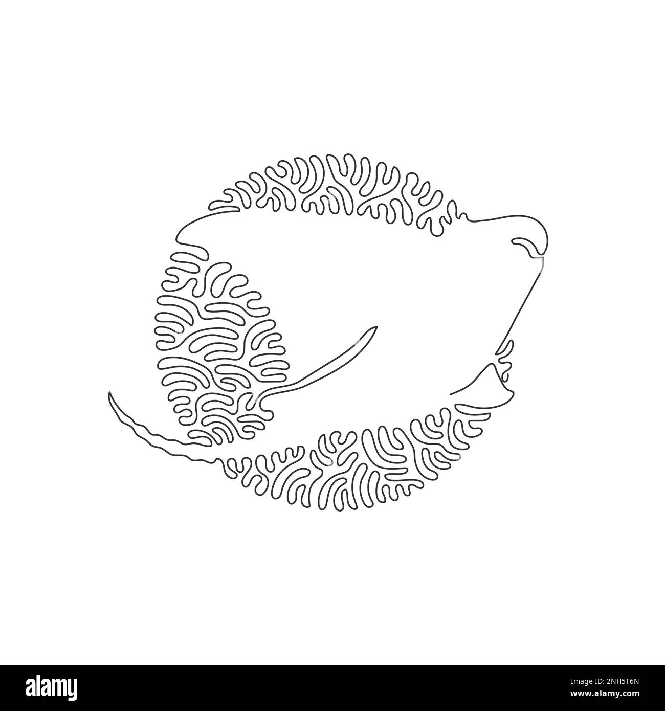 Single curly one line drawing of stingrays which are sharp on their tails. Continuous line drawing design vector illustration of flat bodied stingray Stock Vector