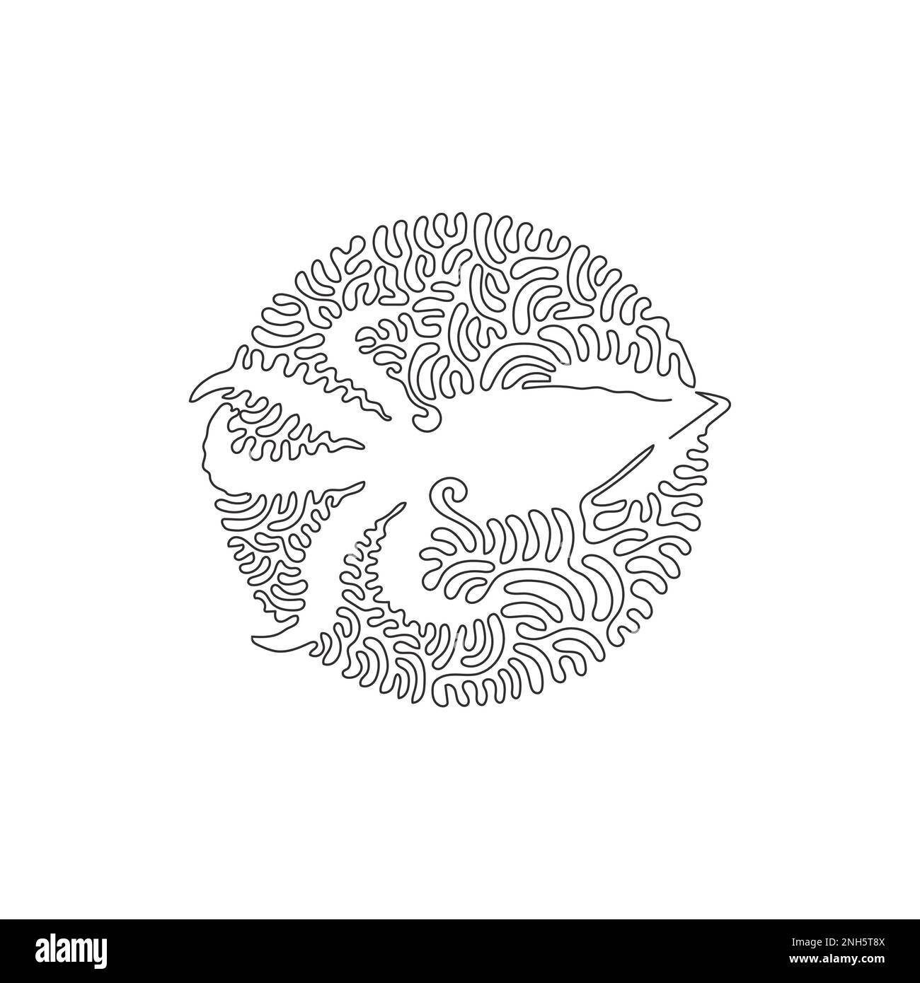 Continuous one line drawing of beautiful squid abstract art. Single