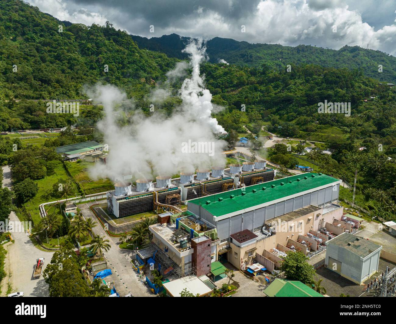 Geothermal power plant in a mountainous province. Renewable energy  production at a power station. Negros, Philippines Stock Photo - Alamy