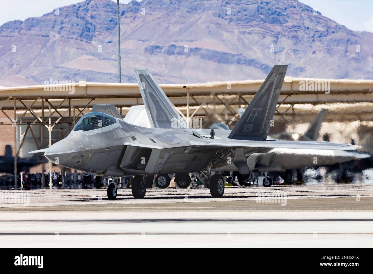 An F22 Raptor assigned to the 27th Fighter Squadron, Langley Air Force Base, Virginia, taxis