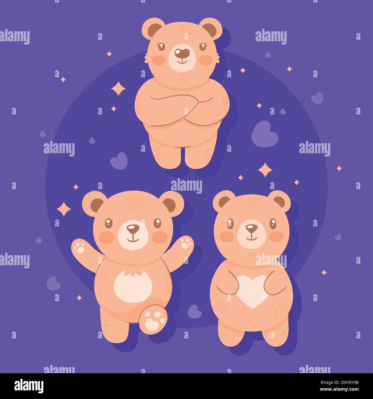 three orange bears group characters Stock Vector