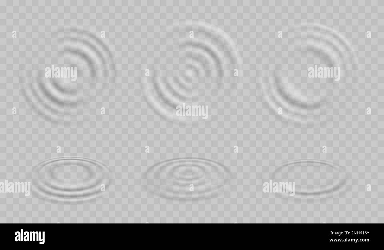 Ripple water waves top view. Rain drop fall circular splash on puddle