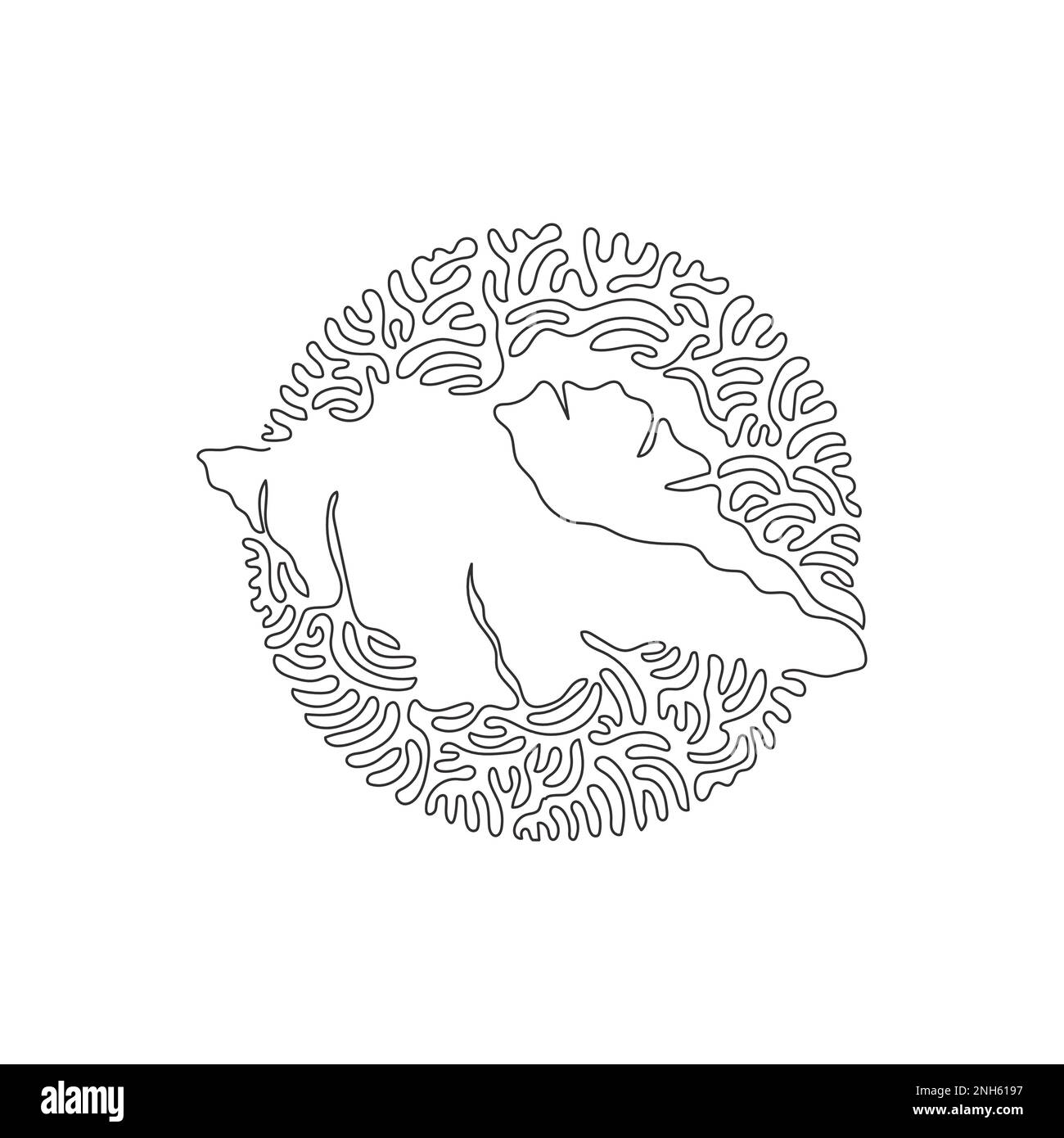 Continuous one curve line drawing of empty seashells abstract art in circle. Single line editable stroke vector illustration of cute seashell Stock Vector