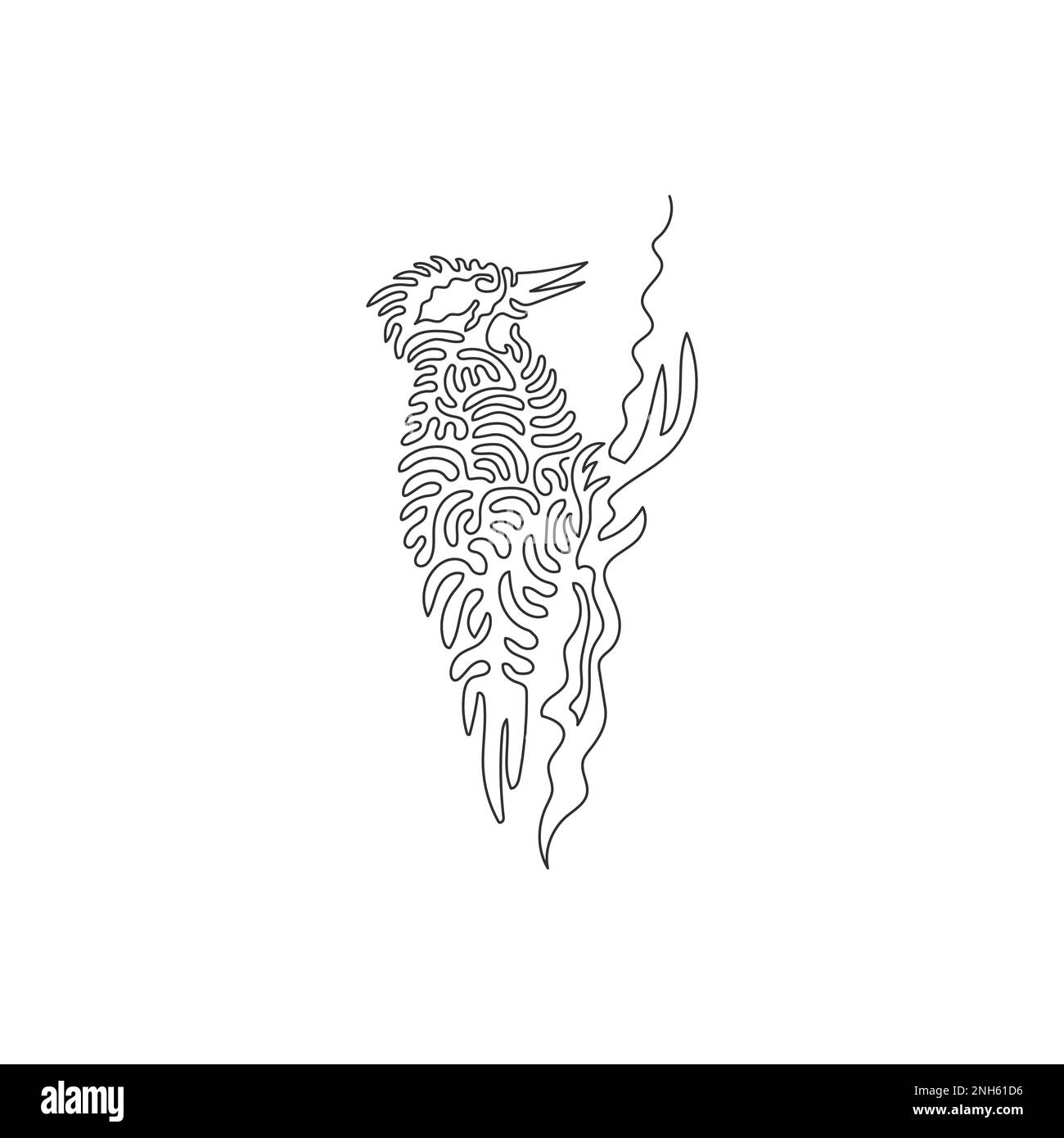 Continuous one line drawing of agile tiny woodpecker abstract art. Single line editable stroke vector illustration of an adorable woodpecker Stock Vector