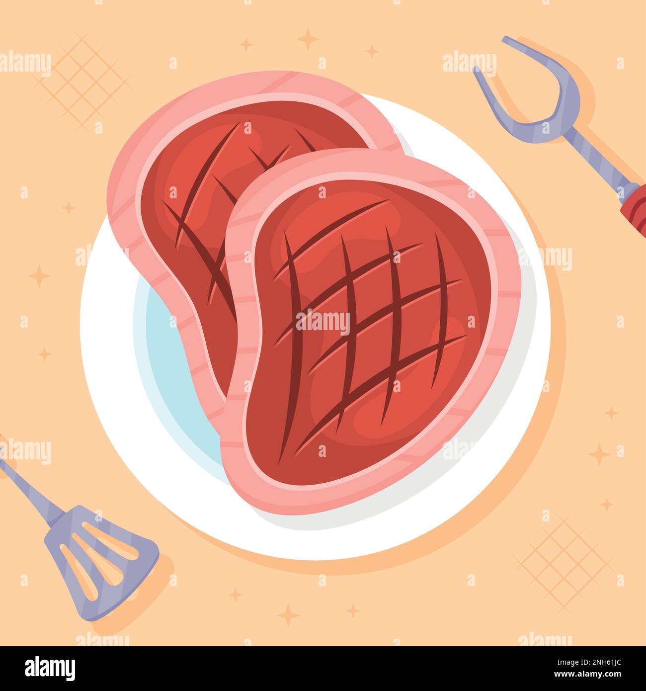 beef steaks and cutleries icons Stock Vector