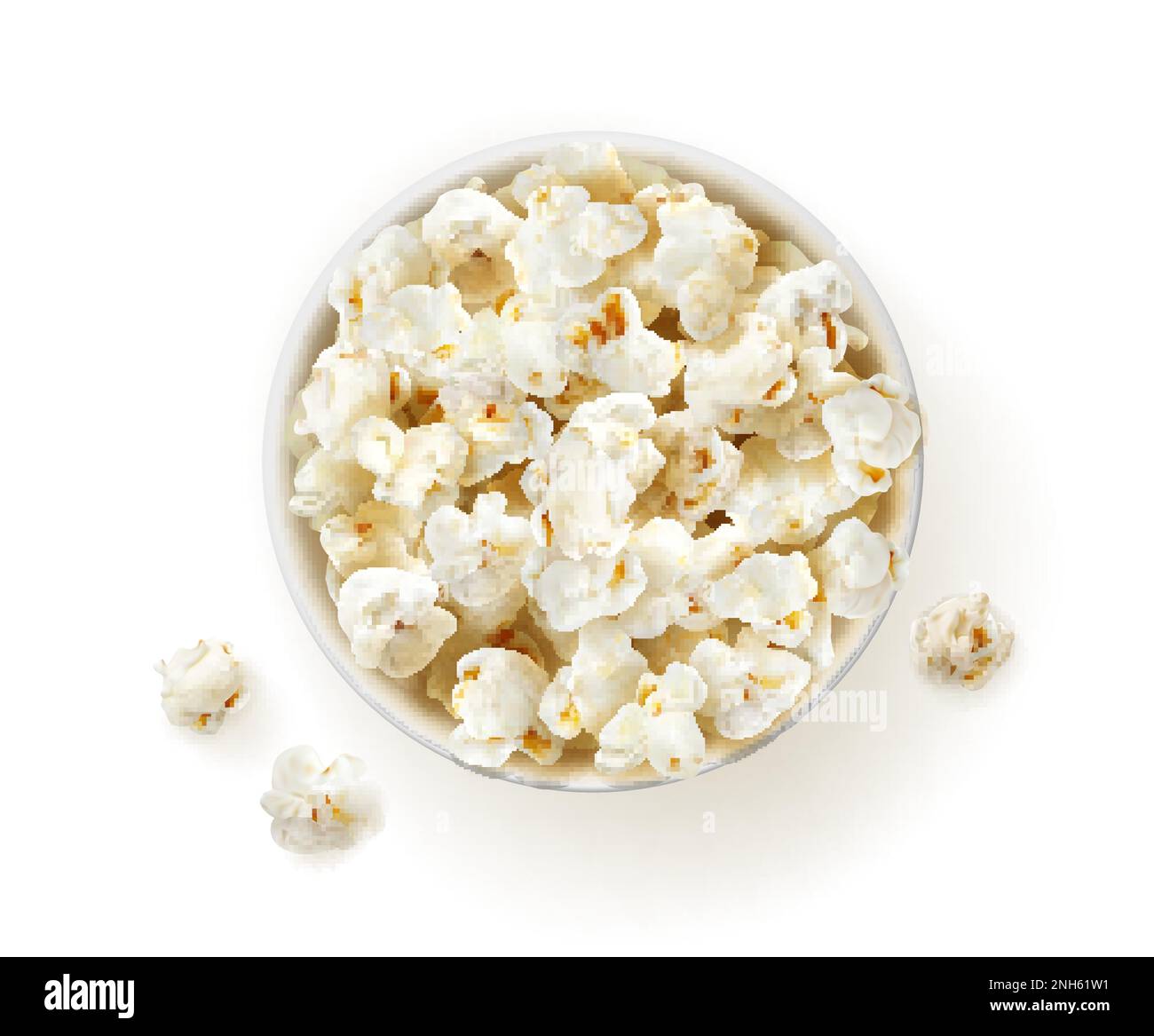 Popcorn bucket top view. Party or cinema salty snack, takeaway food