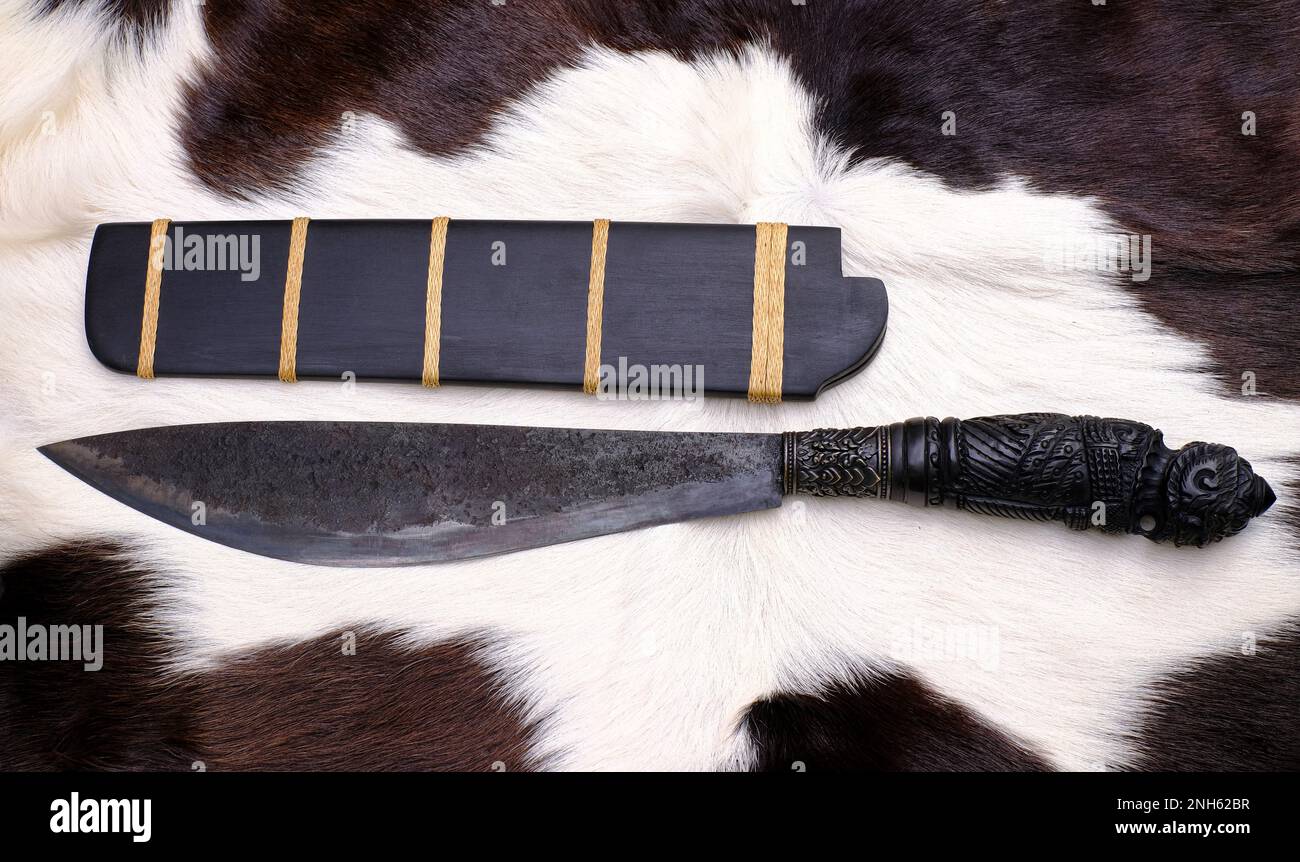 Amulet knife of Native Thailand knife with ebony wood sheath is
