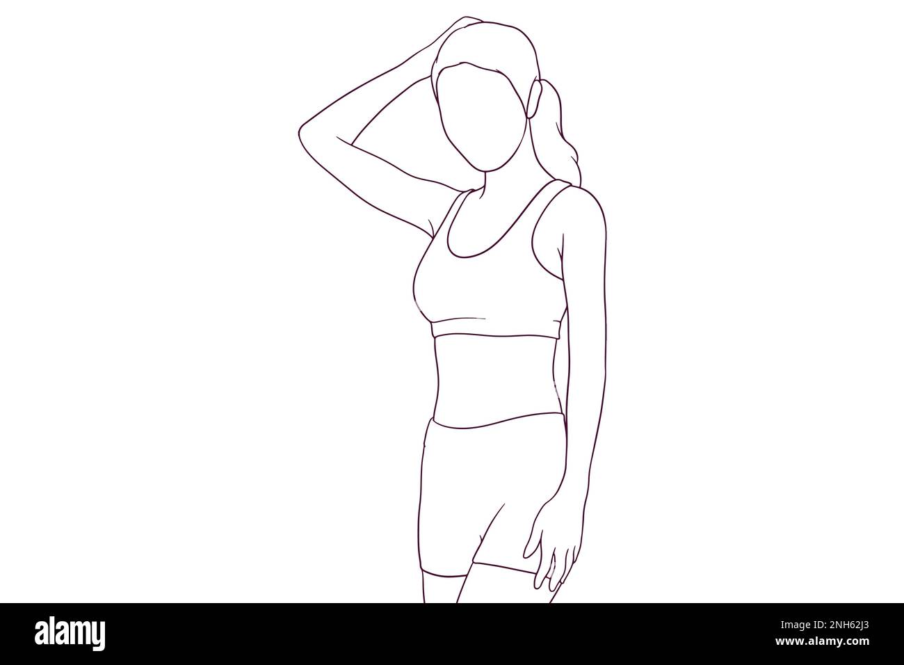 A fit woman strikes a pose in her workout clothes in a hand drawn