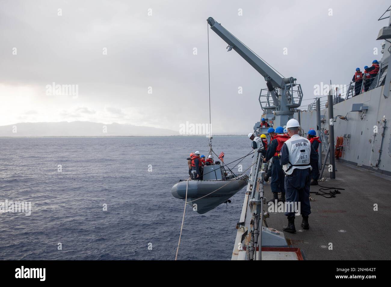 PACIFIC OCEAN (July 19, 2022) – Sailors prepare a rigid-hull inflatable ...