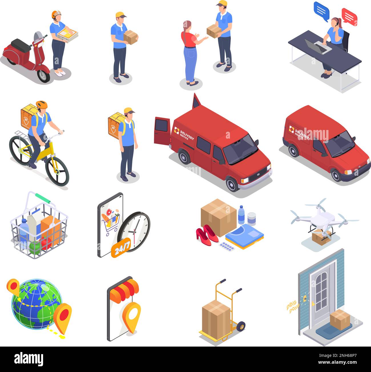Delivery company set with isometric service icons images of products ...