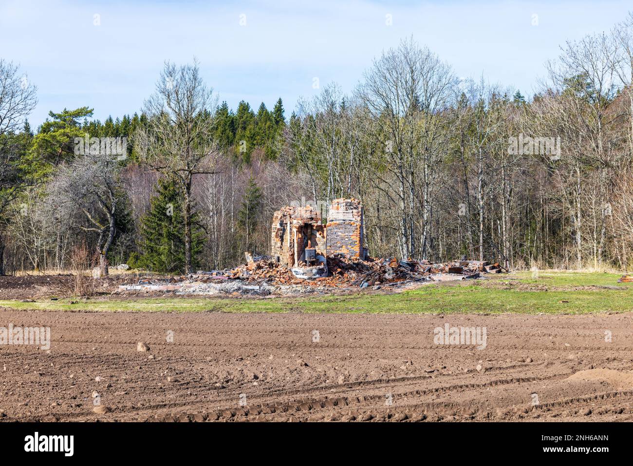 Burned down house by the forest Stock Photo Alamy
