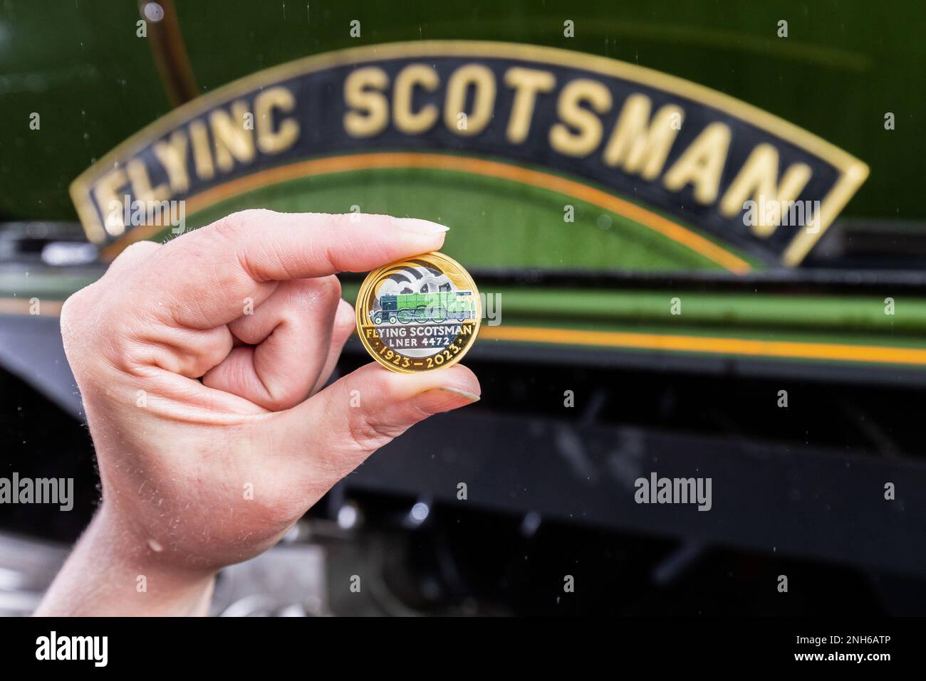 EDITORIAL USE ONLY A collectable £2 coin at East Lancashire Railway in ...