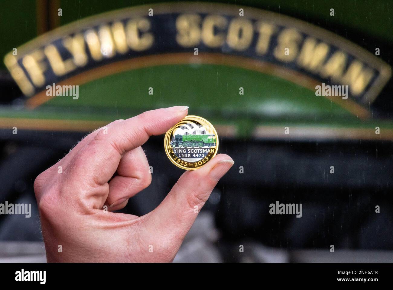 EDITORIAL USE ONLY A collectable £2 coin at East Lancashire Railway in ...