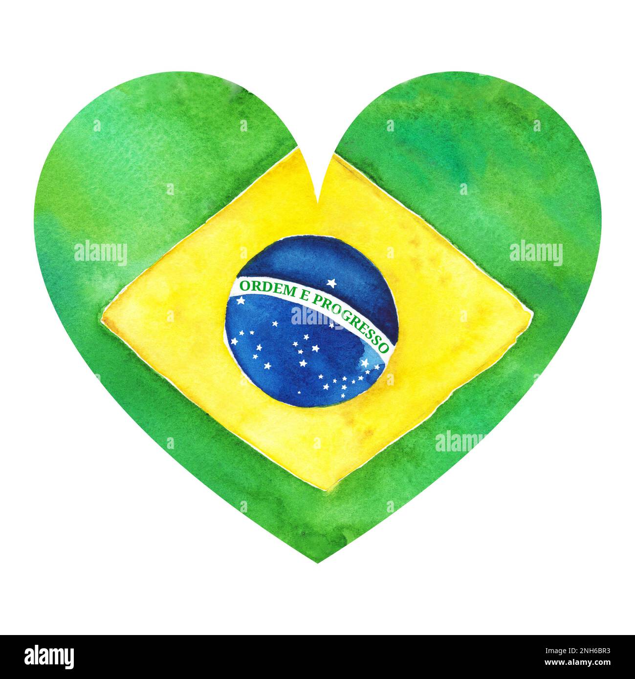 Watercolor Brazil Brazilian national flag. Ordem e progresso. Order and