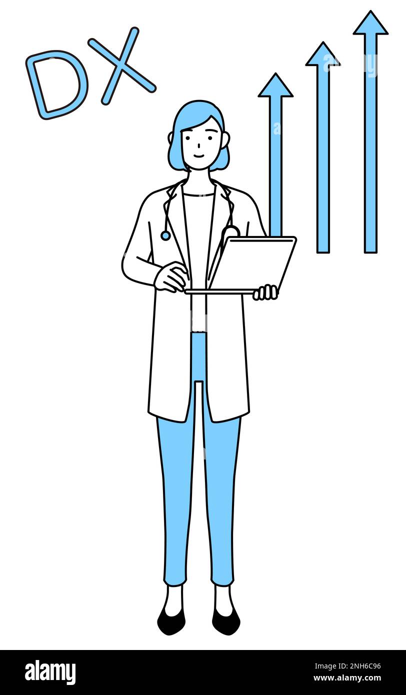 Image of DX, A woman doctor in white coat who has successfully improved her business Stock Photo