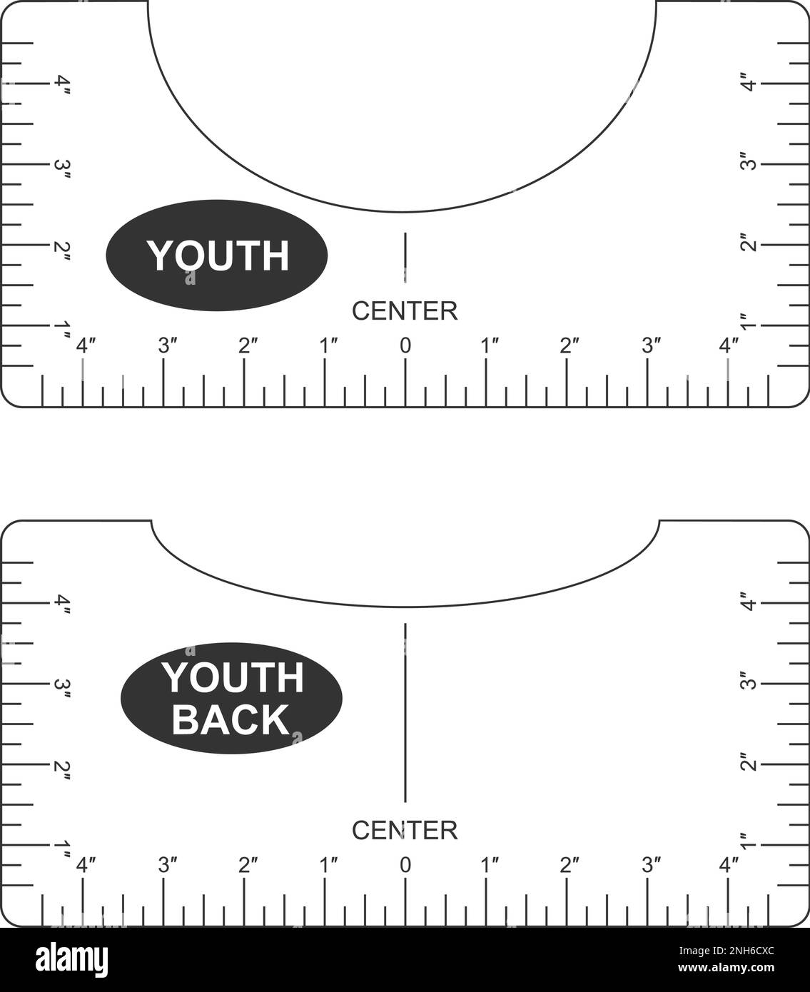 T shirt alignment guide. Youth size front and back template. Ruler for