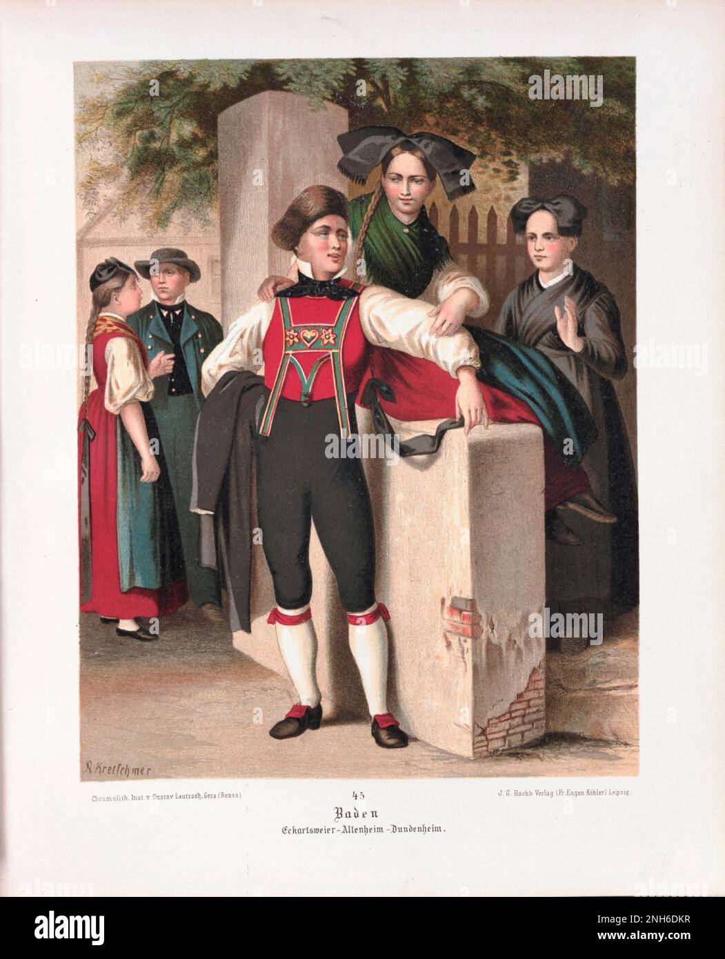 German folk costume. Baden. 19th-century lithography. Stock Photo