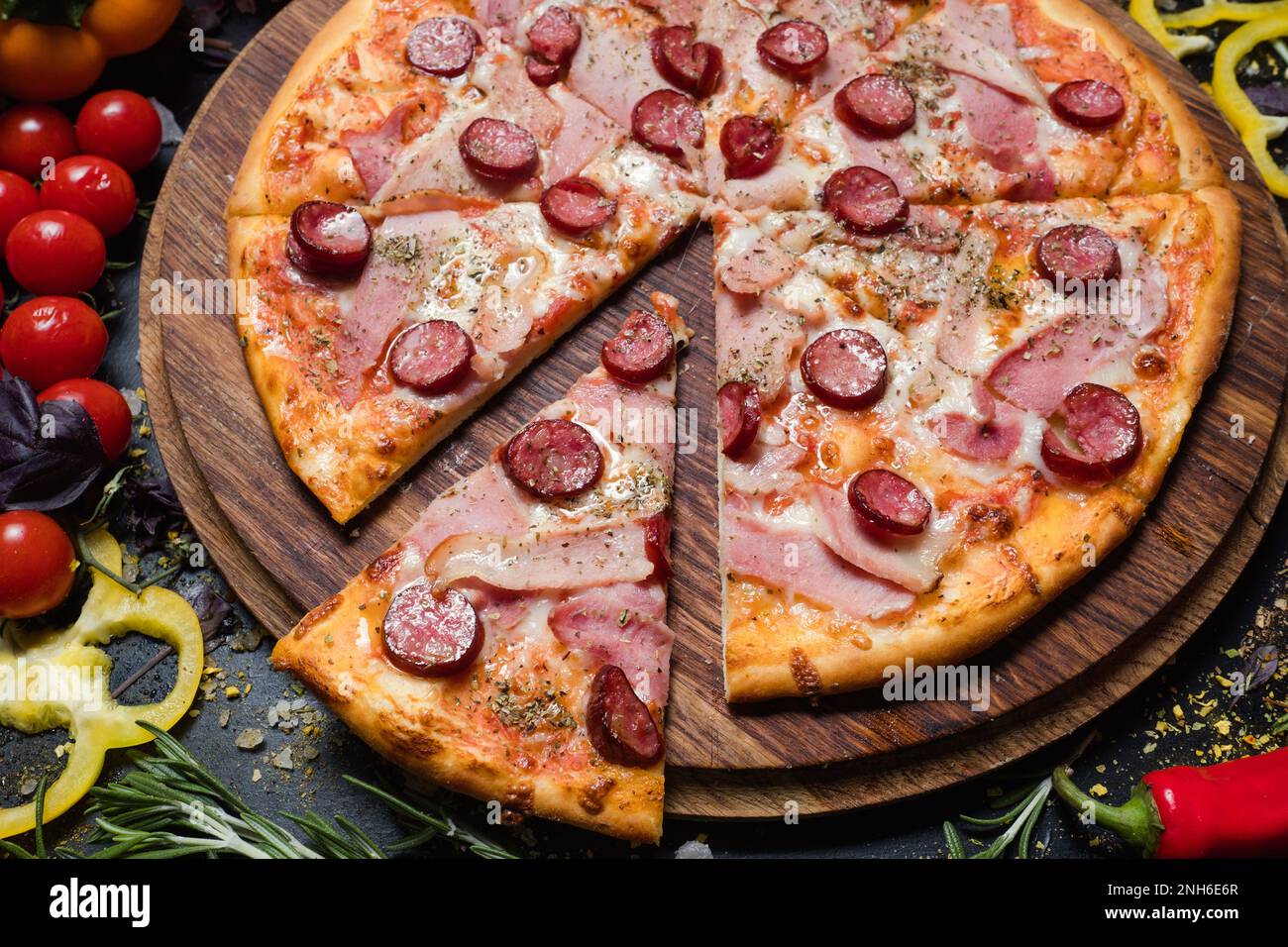 italian food cuisine pizza slice ham prosciutto Stock Photo Alamy