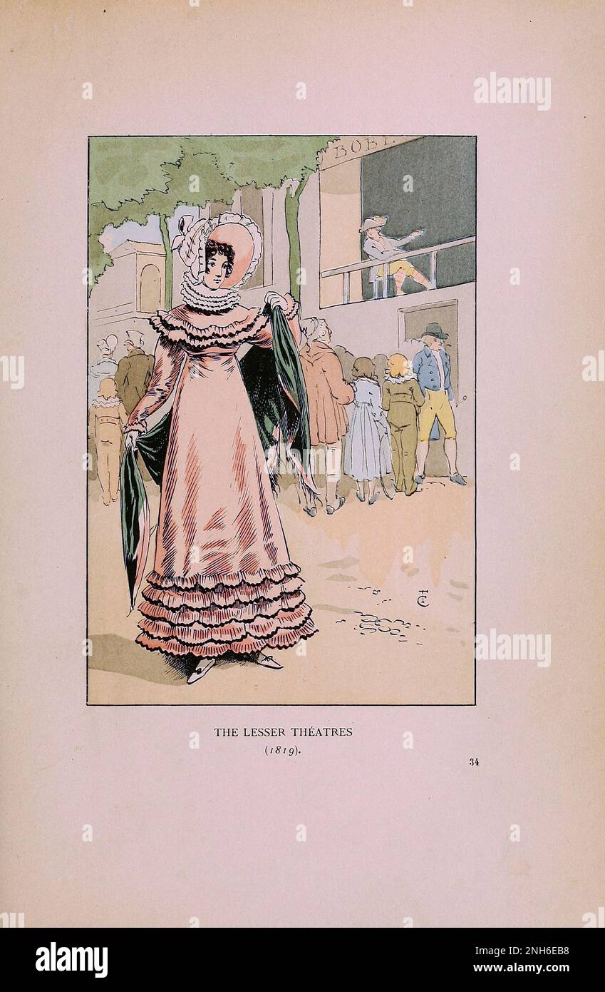 Vintage fashion in Paris. The lesser Theatres, 1819.  The various phases of feminine taste and aesthetics from 1797 to 1897 Stock Photo