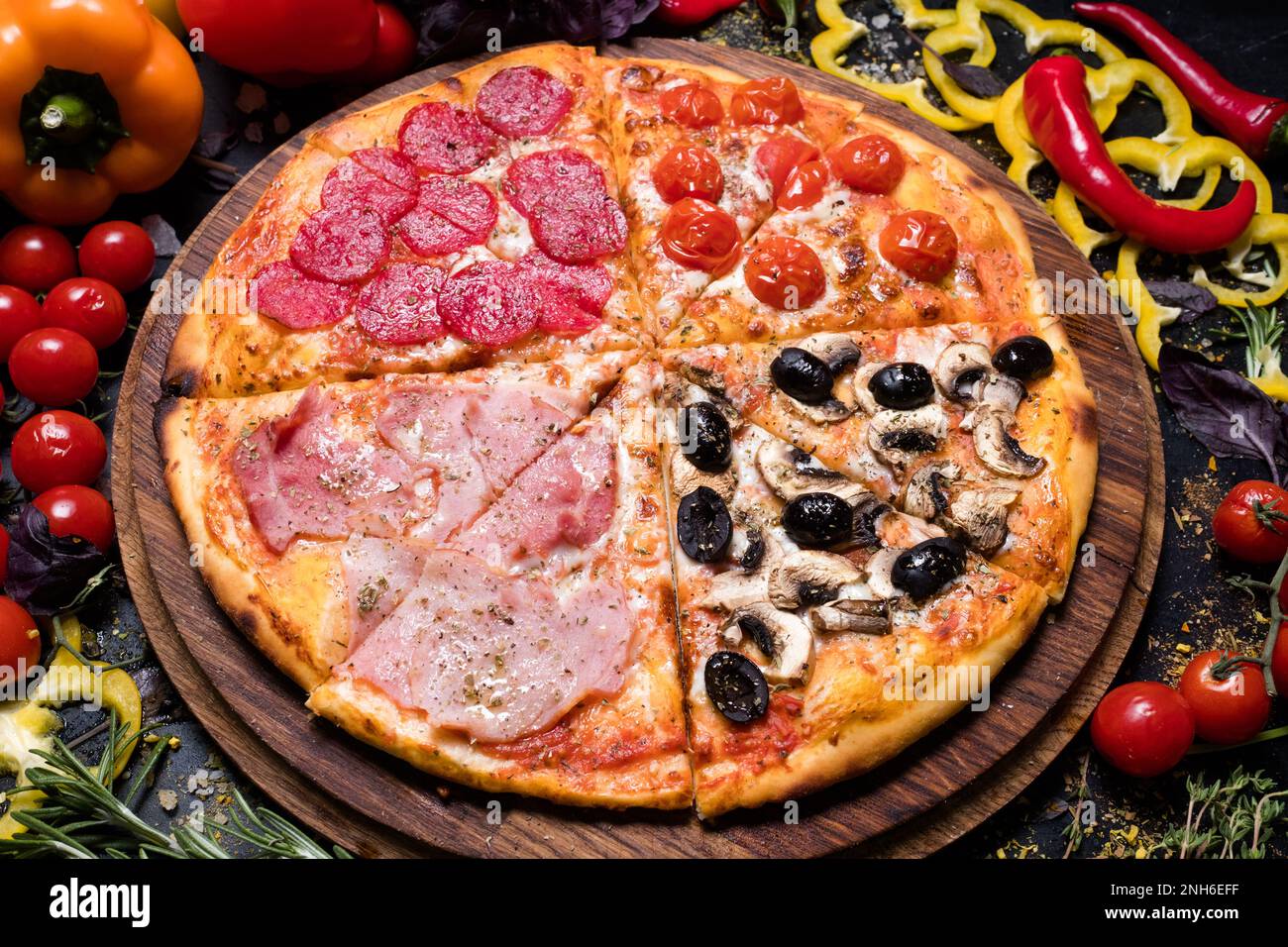 italian cuisine food pizza quattro stagioni Stock Photo - Alamy