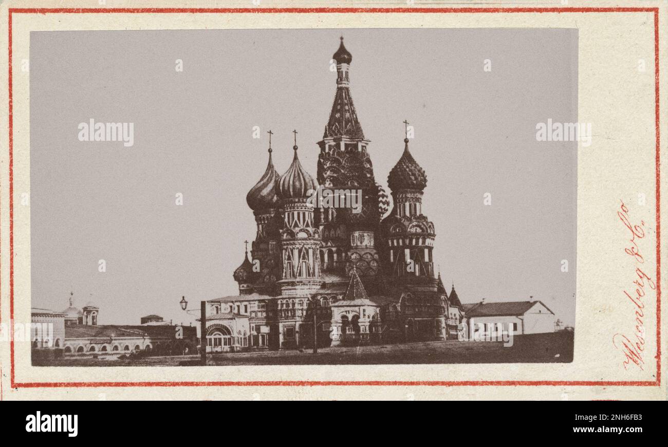 Vintage photo of St. Basil's Cathedral (The Cathedral of Vasily the Blessed) in Moscow. 1875 - 1885 Stock Photo