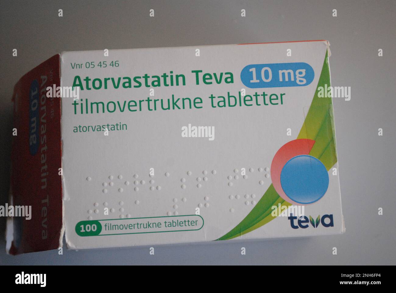 Copenhagen /Denmark/21 February 2023/Atorvastatin Teva 10 mg tablet on hand  palm andcontainer in danish capital. . (Photo.Francis Joseph Dean/Dean  Pictures Stock Photo - Alamy