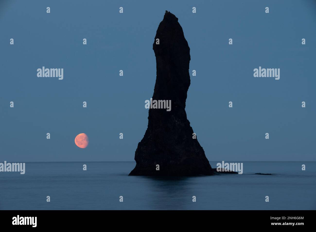 A celestial scene featuring the bright pink moon visible next to the