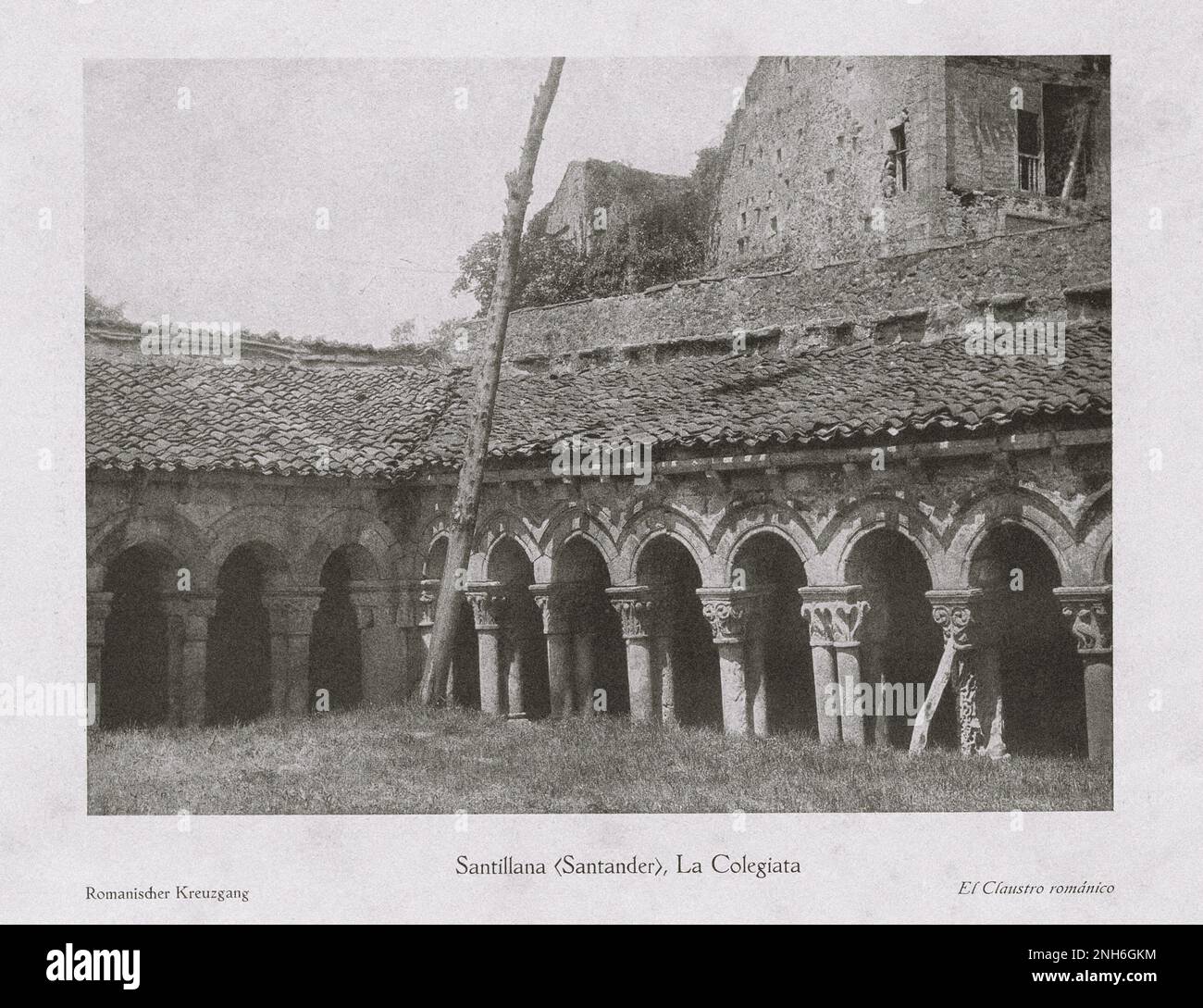 Architecture of Old Spain. Vintage photo of Colegiata de Santa Juliana (Santillana del Mar-Cantabria) (Santander). Romanesque Cloister Stock Photo