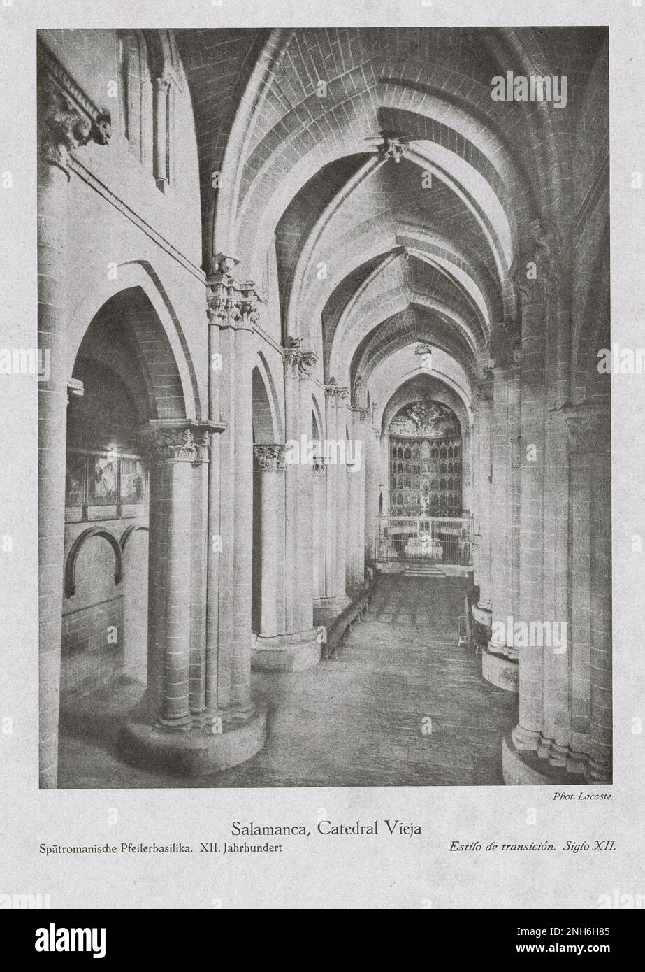 Architecture of Old Spain. Vintage photo of Old Cathedral of Salamanca (Catedral Vieja de Santa María). One of two cathedrals in Salamanca, Spain, the other being the New Cathedral of Salamanca. The two cathedrals are joined together. Stock Photo