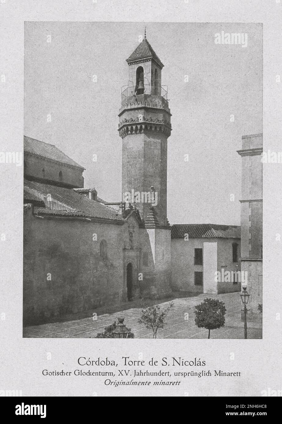 Architecture of Old Spain. Vintage photo of San Nicolás de la Villa. San Nicolás de la Villa is a church in Córdoba, Andalusia, southern Spain Stock Photo