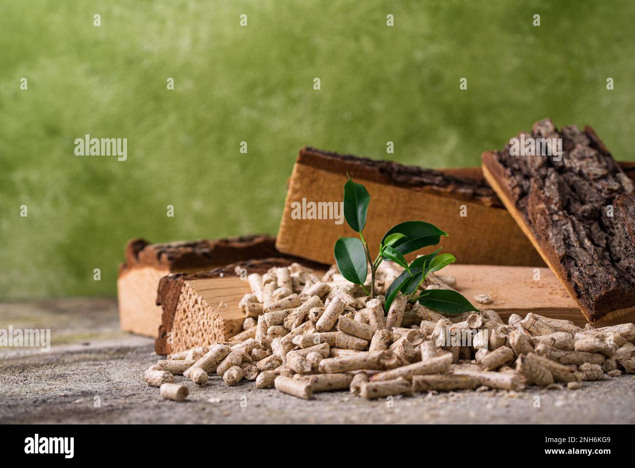 Eco2fume Pellets Eco fuel wooden pellets with firewood Stock Photo - Alamy