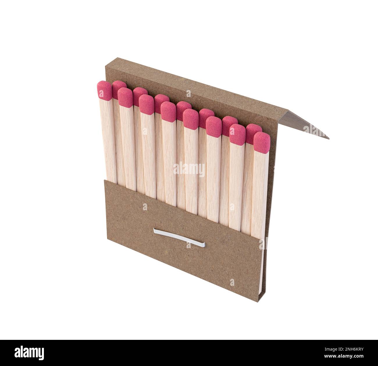 An open book of matches made with wood with pink tips in a generic