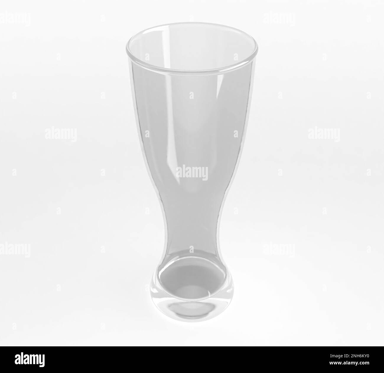 An empty weizen, shaped beer glass an isolated white studio background